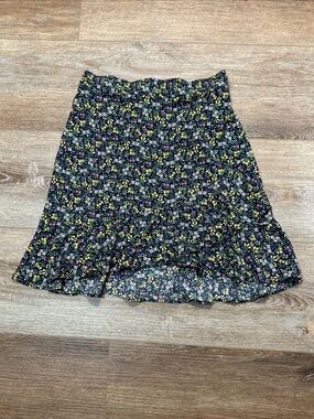 LOFT Black Mini Skirt with Yellow and Pink Floral Print